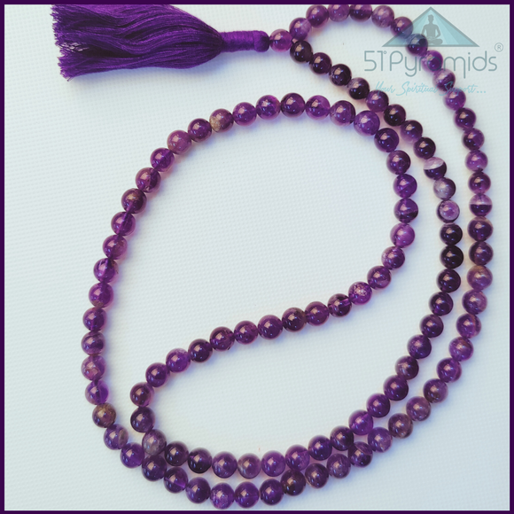 Authentic Amethyst Mala Beads (108) – Healing & Spiritual Meditation Aid