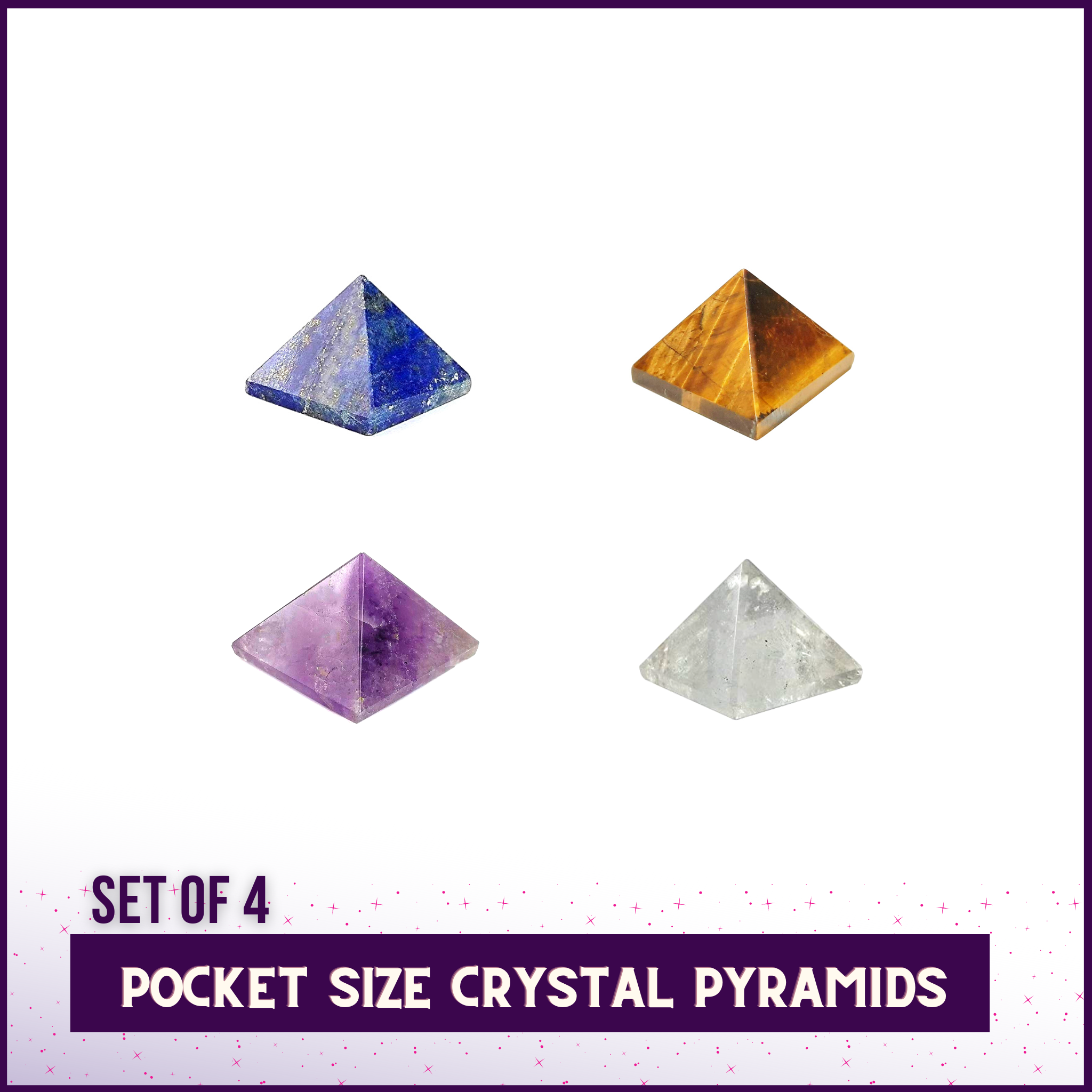 Pocket Size Portable Crystal Pyramids(10mm) For Wallets, Clutches & Handbags - Set of 4