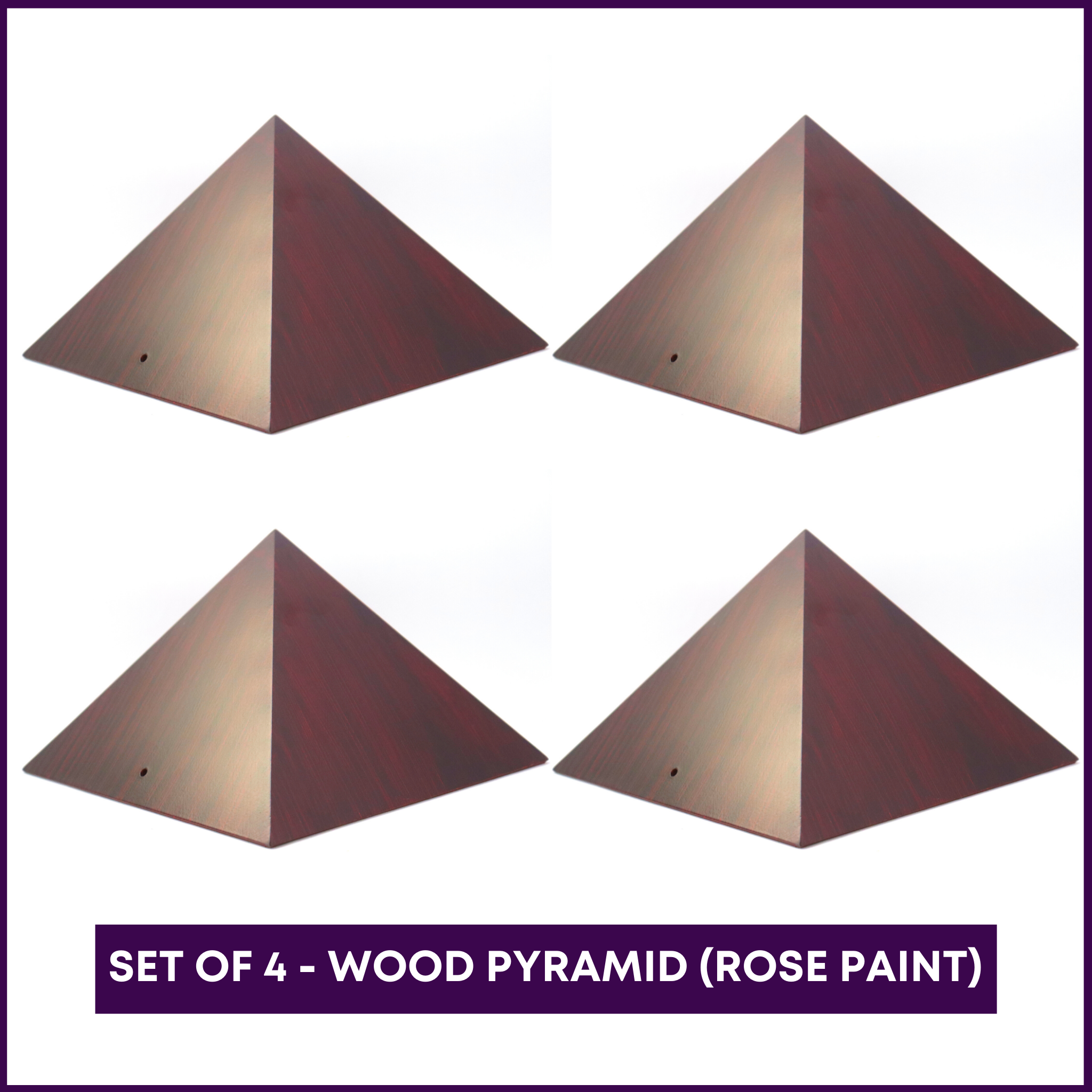 Set of 4 - 6inch MDF Wood Pyramid Cap (Rose-wood color painted) - For Four Corners of Your Home/Roo, - 51pyramids