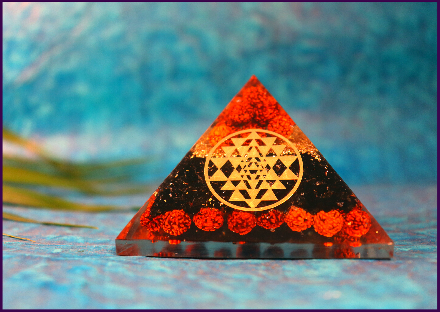 Crystal Cave Rudraksha & Black Tourmaline Orgone Pyramid with Sree Yantra - 51pyramids
