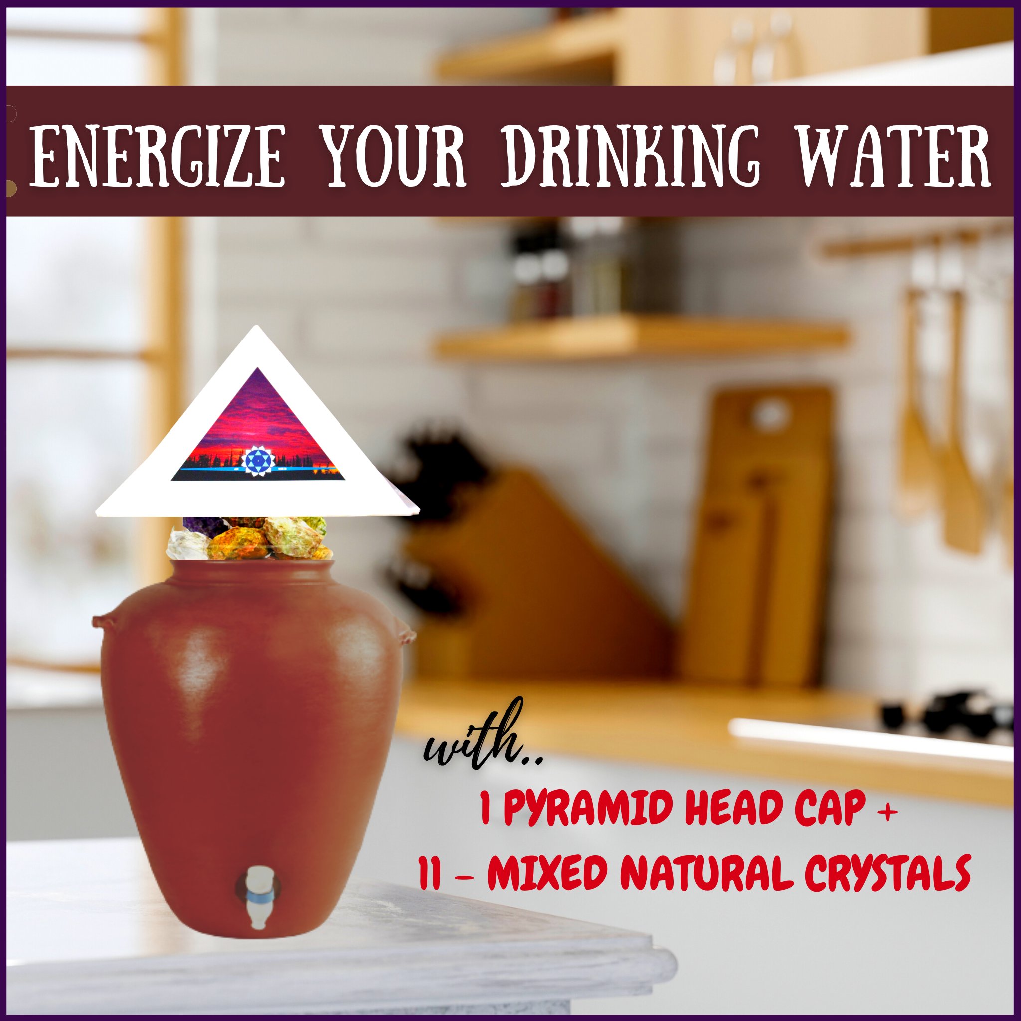 Transform Your Water with Energizing 11 Raw Mixed Natural Crystals & Pyramid Cap