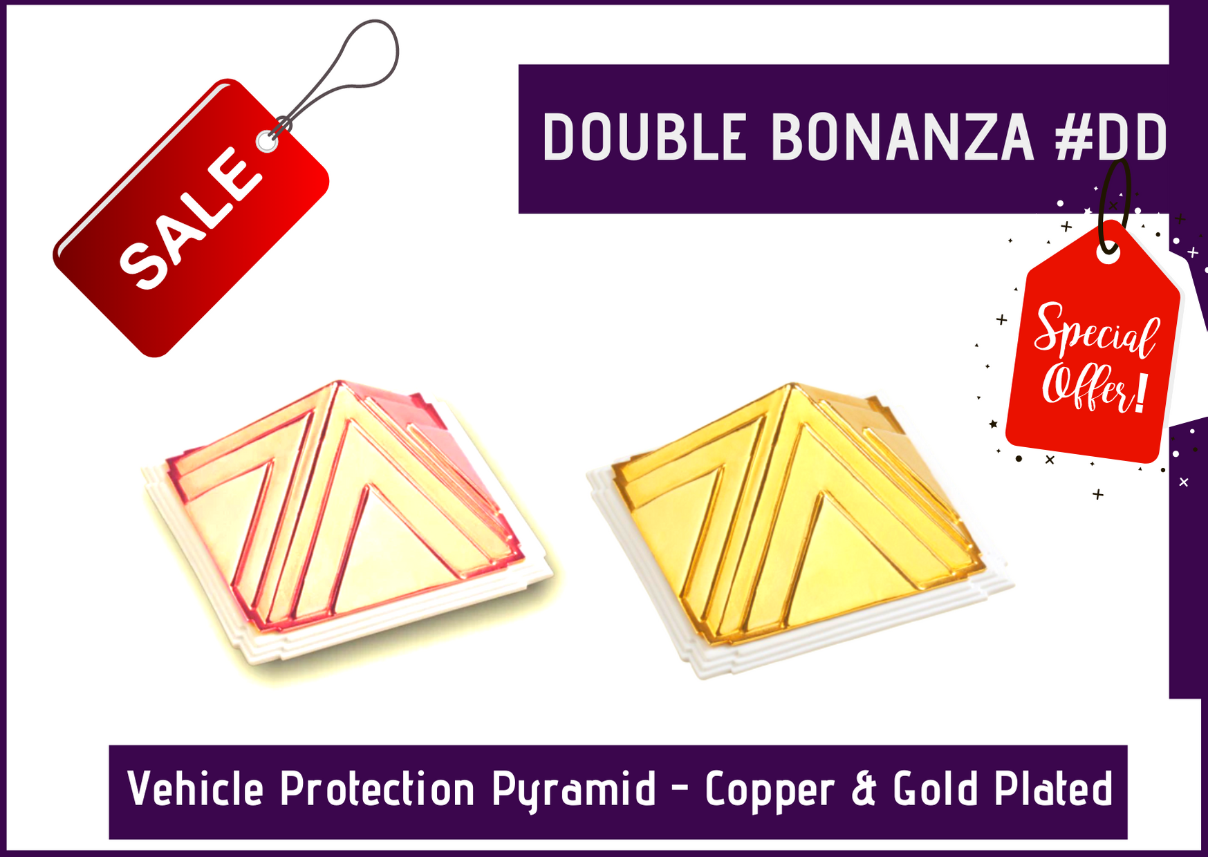 Double Bonanza - Car Protection Pyramid (Copper Plated) + Car Protection Pyramid (Gold Plated) - 51pyramids