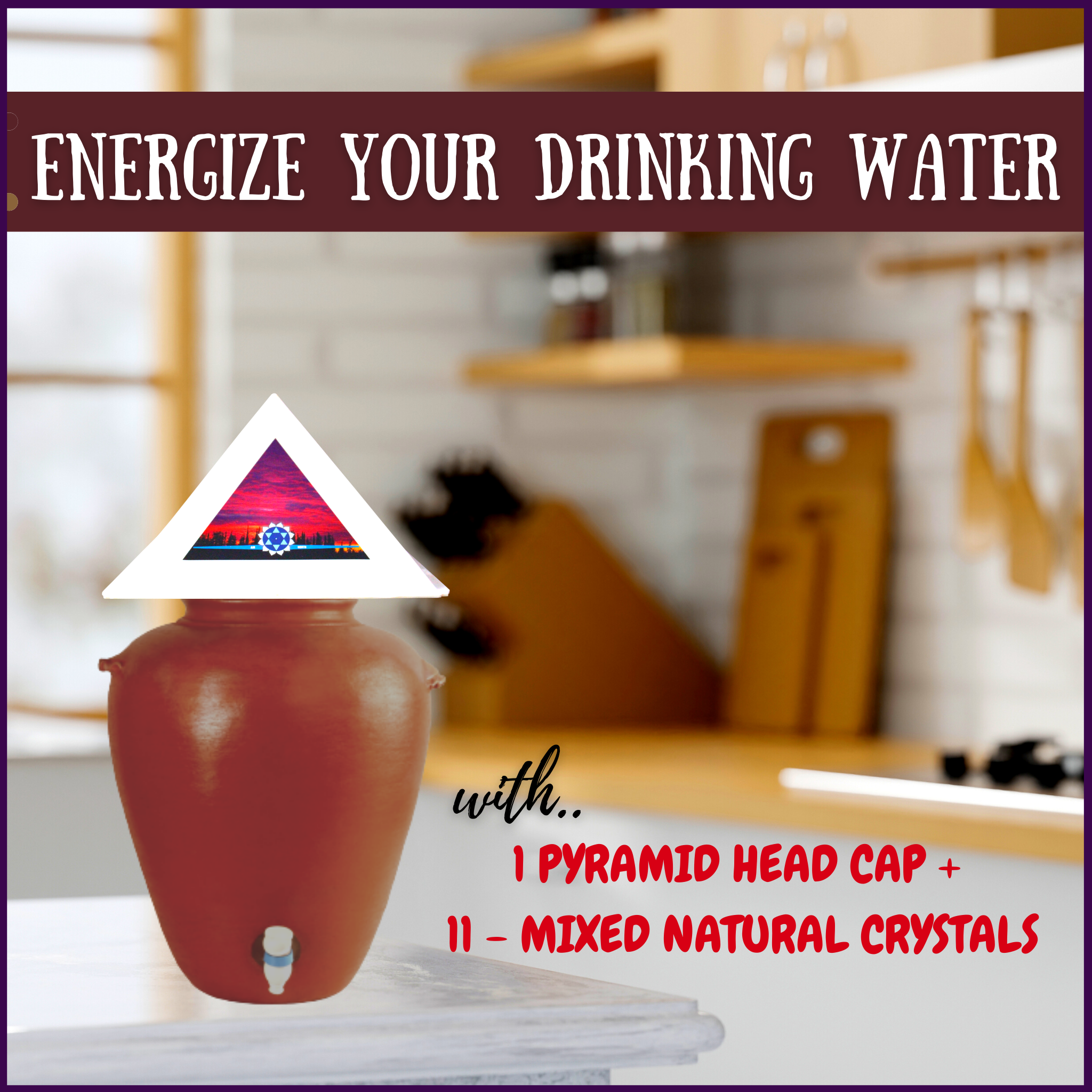 Transform Your Water with Energizing 11 Raw Mixed Natural Crystals & Pyramid Cap