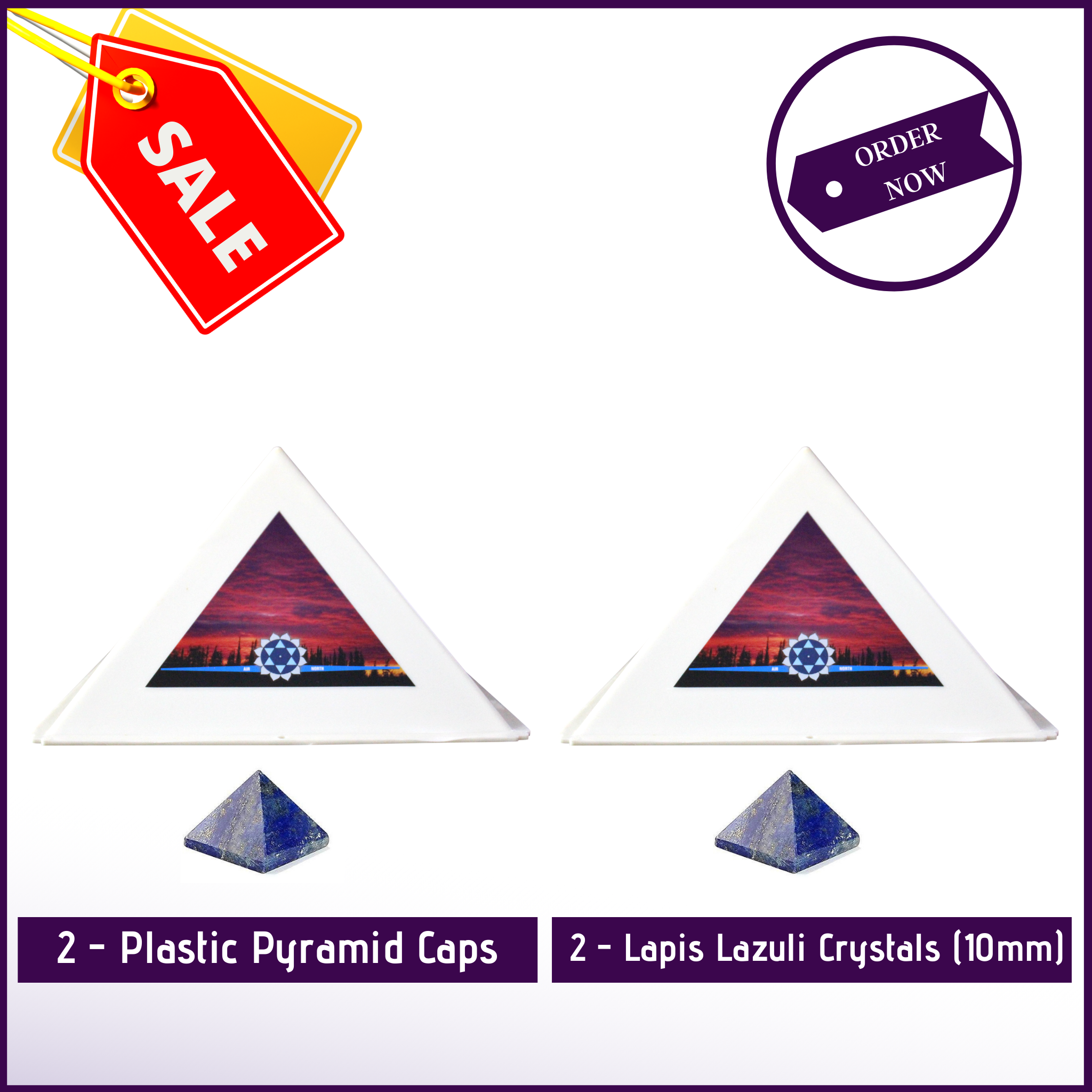 MeditationBasics (Kit D) - 2 Pyramid Meditation Head Caps + 2 Lapis Lazuli  Crystal Pyramid (10mm) To Establish Connections with Spirit Guardians & Astral Masters - 51pyramids