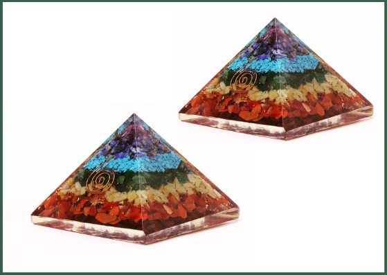 Classic Combo II - Set of 5 Pyramid Caps+2 Orgonite Pyramid with 7 Chakra Crystals - 51pyramids