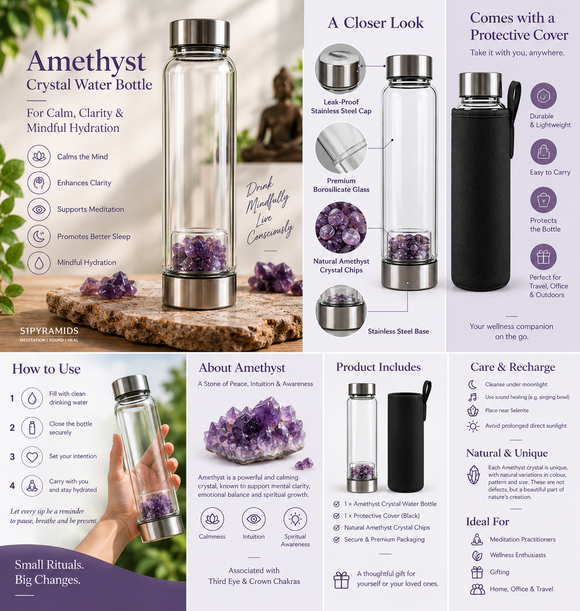Amethyst Crystal Water Bottle – For Health, Energy and well-being