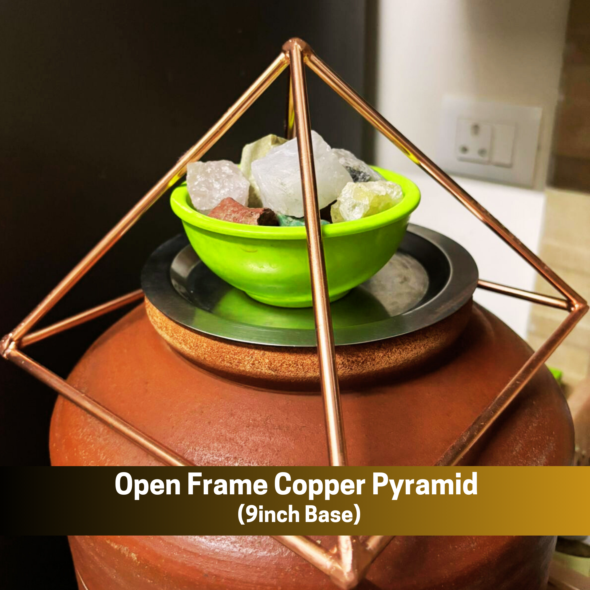 Copper Pyramid(Open Frame) 9inch Base for Meditation & Water & Vegetables Energizing