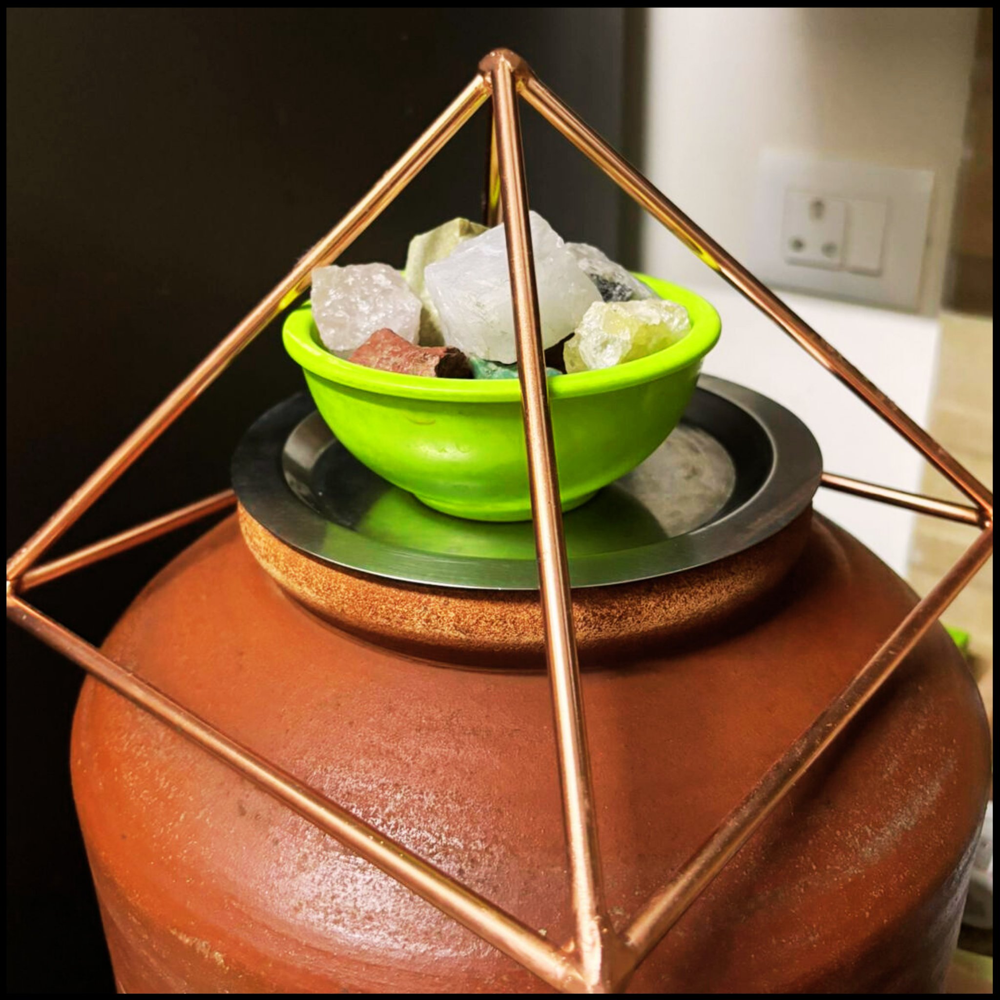 Copper Pyramid(Open Frame) 9inch Base for Meditation & Water & Vegetables Energizing