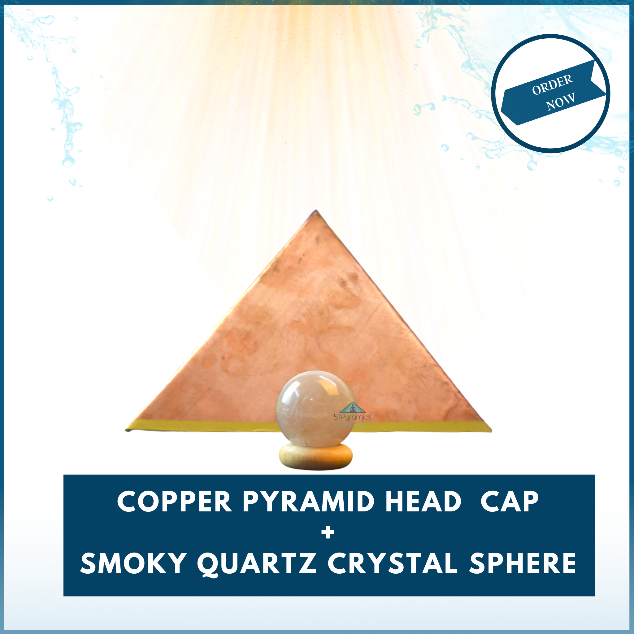 MeditationCombo - Copper Pyramid Head Cap + Smoky Quartz Crystal Sphere for Deep State of Meditation