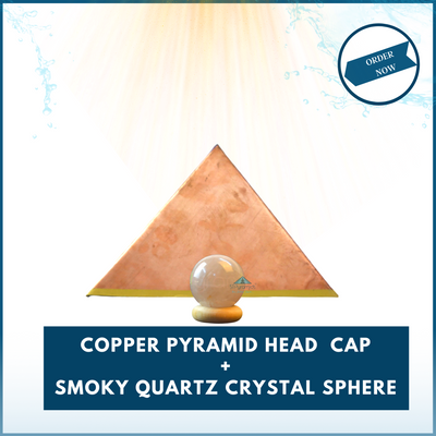 Meditation Combo - Copper Pyramid Head Cap + Smoky Quartz Crystal Sphere for Deep State of Meditation