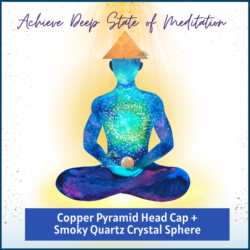 MeditationCombo - Copper Pyramid Head Cap + Smoky Quartz Crystal Spher ...