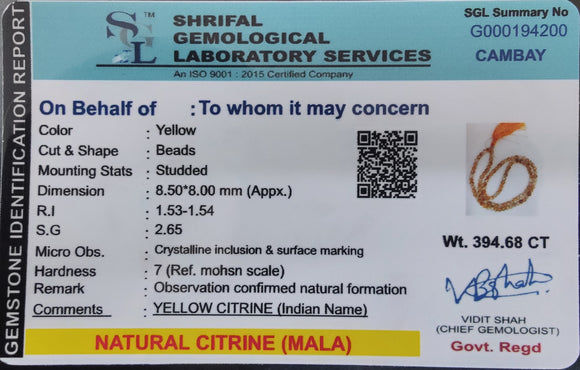 Citrine Mala Beads (108) – Radiant Tool for Abundance & Positive Energy Meditation