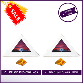 MeditationBasics (Kit C) - 2 Pyramid Meditation Head Caps + 2 Tiger Eye Crystal Pyramid (10mm) - 51pyramids