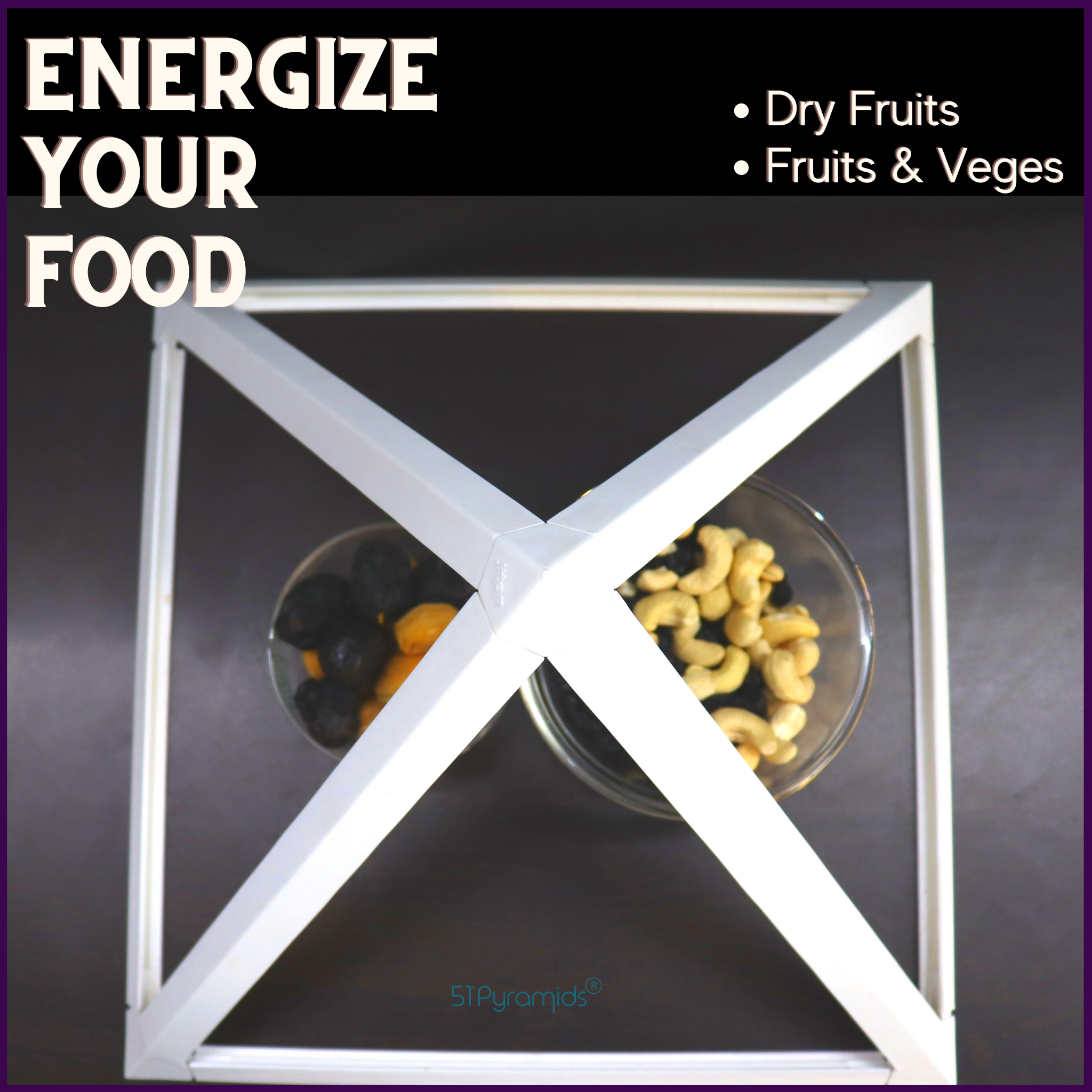 1FT(Base) Open Frame Pyramid For Meditation & For Energising Food & Beverages - 51pyramids