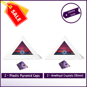MeditationBasics (Kit B) - 2 Pyramid Meditation Head Caps + 2 Amethyst Crystal Pyramid (10mm) For Complete Healing - 51pyramids