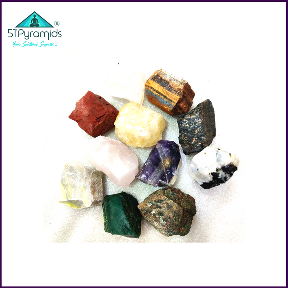ENERGIZE YOUR HOME with 4 Corner Wood Pyramids (Rose Wood Painted) & 44 Natural Rough Stone Crystals - 51pyramids