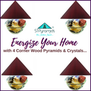 ENERGIZE YOUR HOME with 4 Corner Wood Pyramids (Rose Wood Painted) & 44 Natural Rough Stone Crystals - 51pyramids