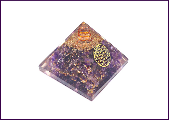 Amethyst Star Orgone Crystal Pyramid with Quartz Crystal and Star Yantra for Chakra Balance and Meditation - 51pyramids