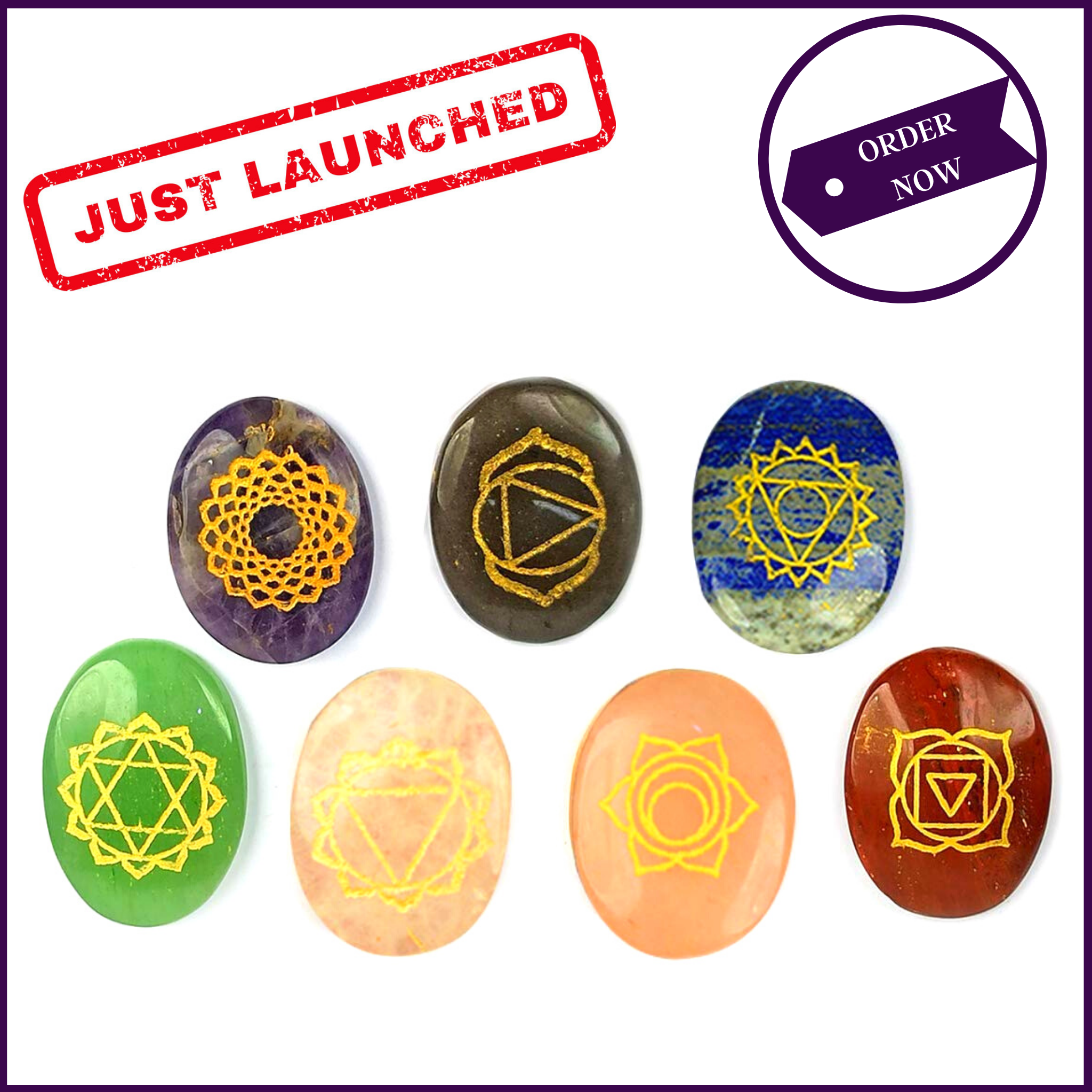 7 Chakra Engraved Natural Stones Set For Crystal Healing & Meditation - 51pyramids