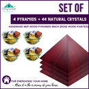 ENERGIZE YOUR HOME with 4 Corner Wood Pyramids (Rose Wood Painted) & 44 Natural Rough Stone Crystals - 51pyramids