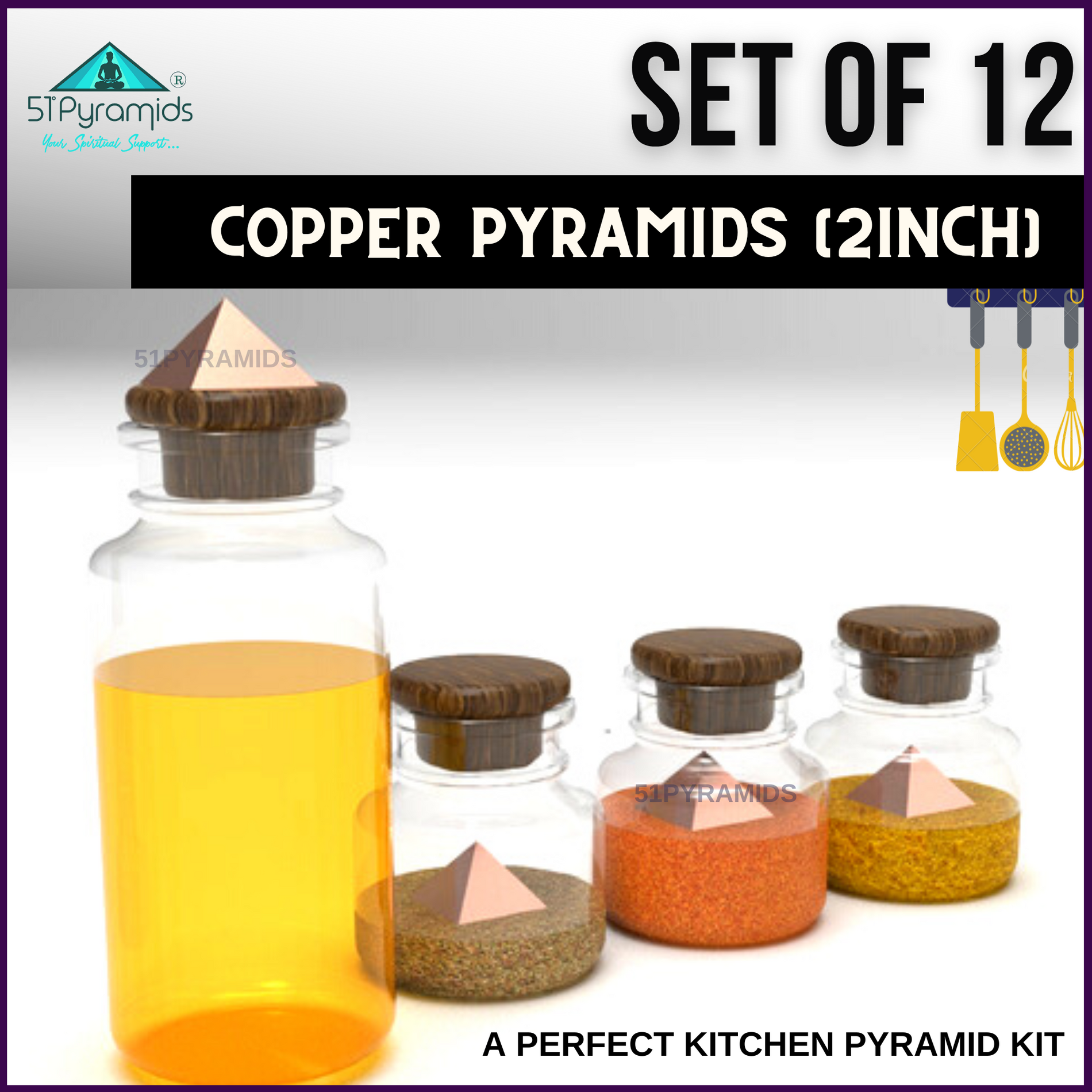 Set of 12 - Pyramid Kitchen Kit - 2inch Pure Copper Pyramid(Small ...