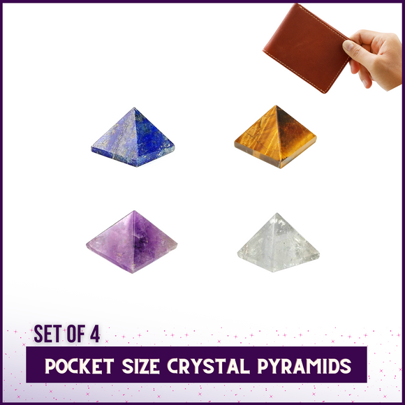 Pocket Size Portable Crystal Pyramids(10mm) For Wallets, Clutches & Handbags - Set of 4