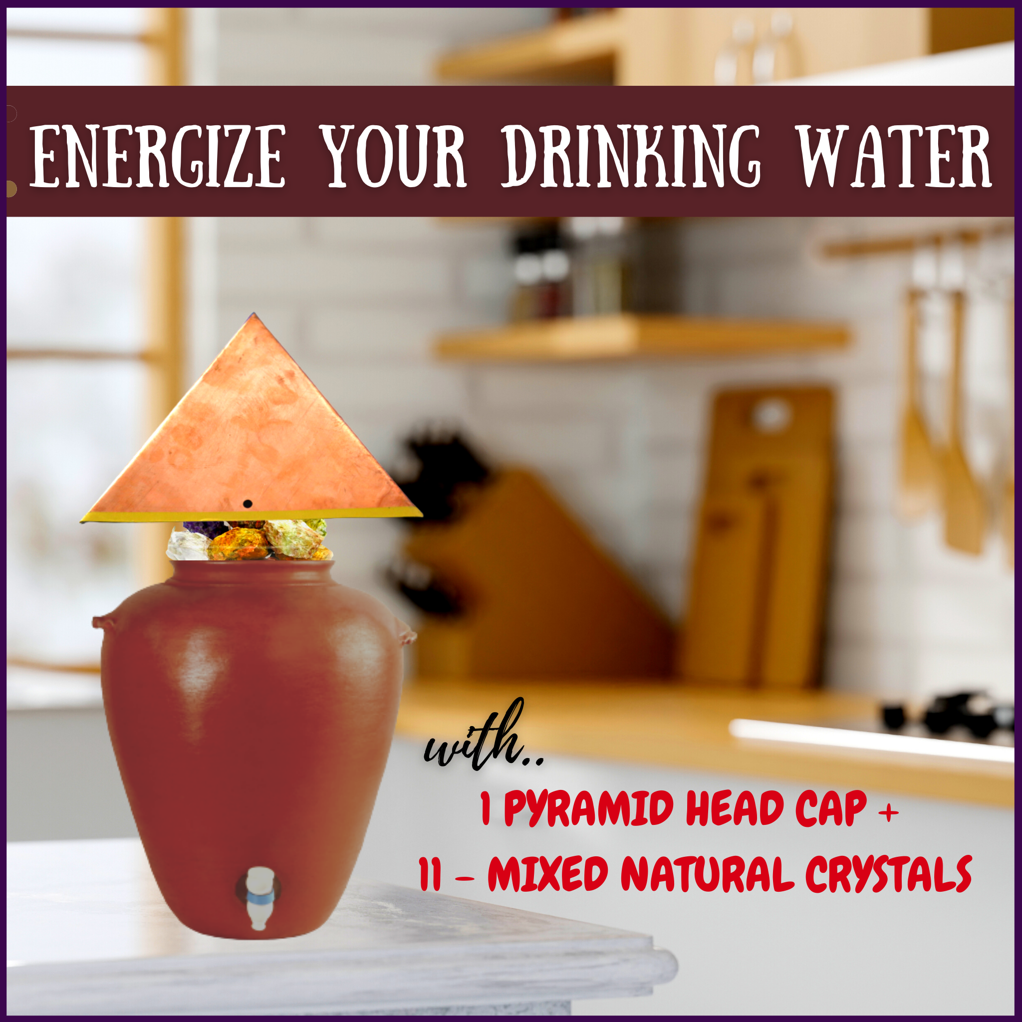 Transform Your Water with Energizing 11 Raw Mixed Natural Crystals & Pyramid Cap - 0