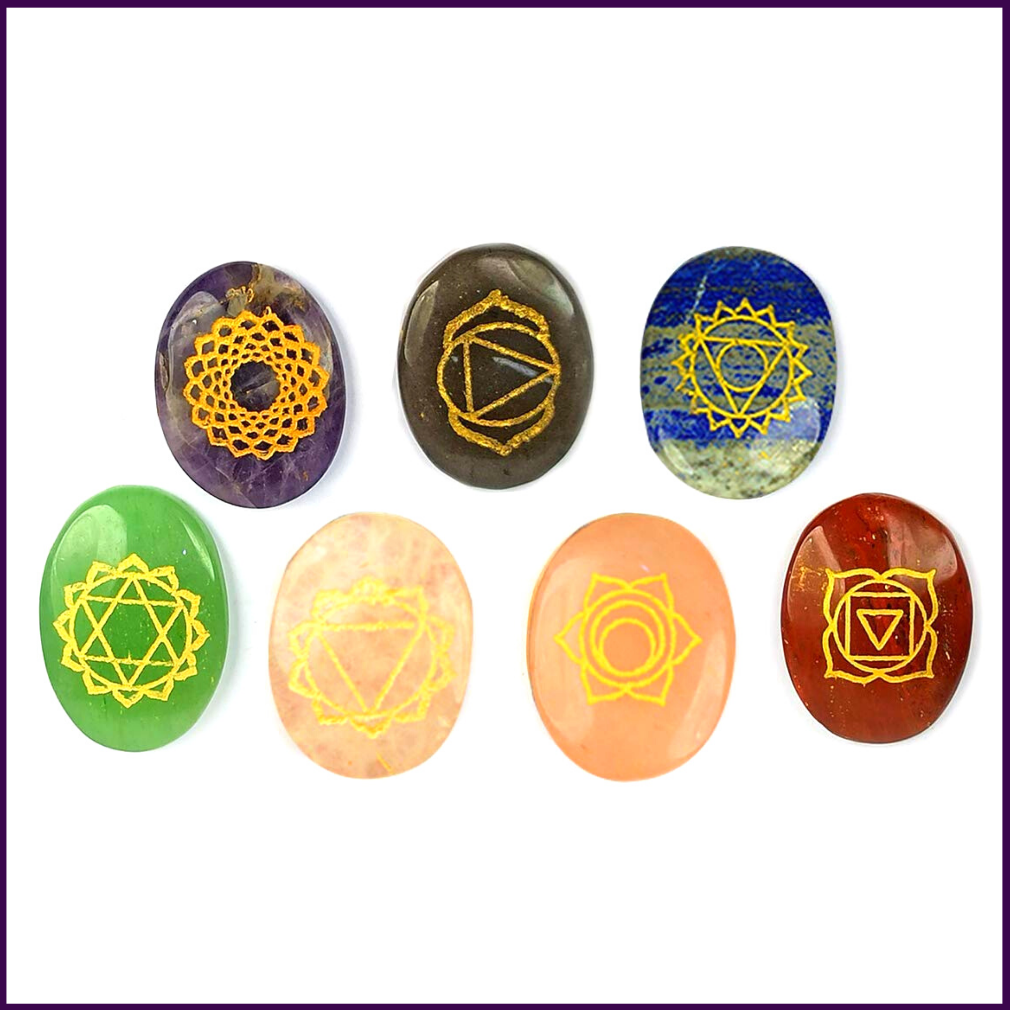 7 Chakra Engraved Natural Stones Set For Crystal Healing & Meditation - 51pyramids