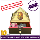 10inch Base - Wish | Cash MDF Wooden Pyramid Box With Safe Lock-key and Egyptian Stickers - 51pyramids