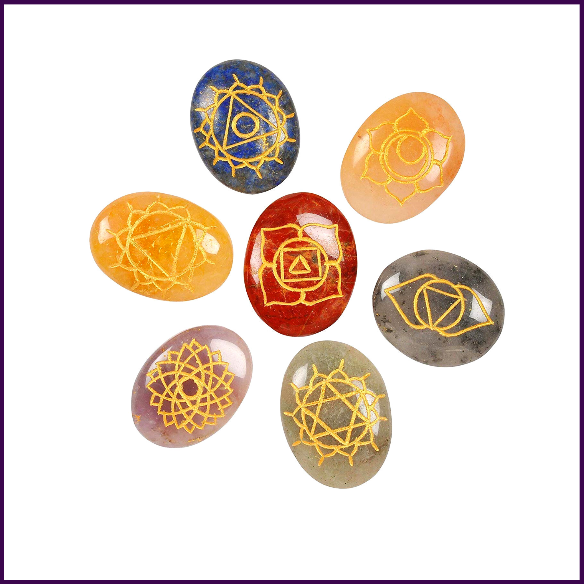 7 Chakra Engraved Natural Stones Set For Crystal Healing & Meditation - 51pyramids