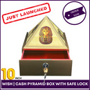 10inch Base - Wish | Cash MDF Wooden Pyramid Box With Safe Lock-key and Egyptian Stickers - 51pyramids