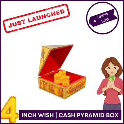 4inch Base - Wish | Cash MDF Wooden Pyramid Box with Egyptian Stickers - 51pyramids