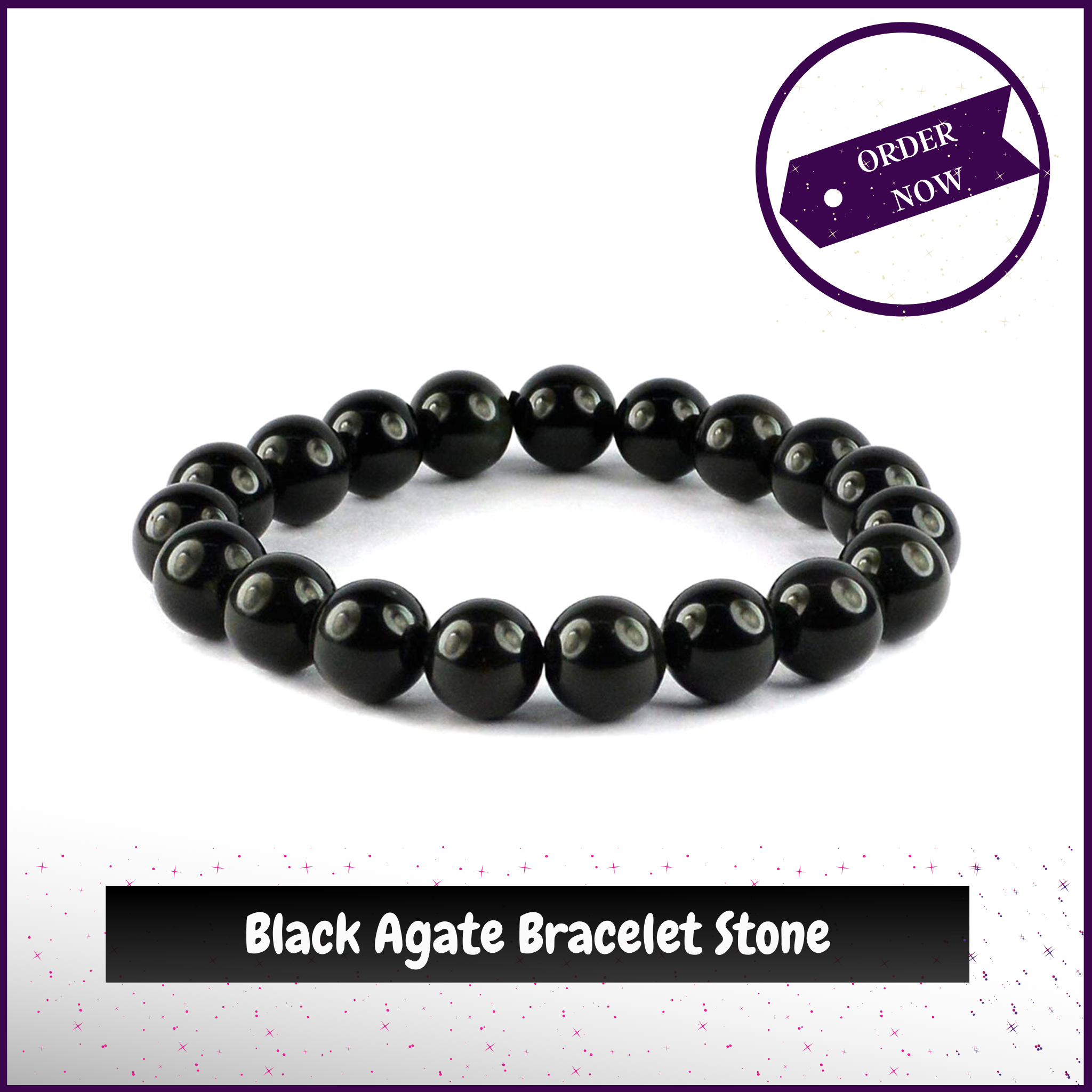 Natural Black Agate Crystal Bracelet For Students To Increase Focus, Courage & Success - 51pyramids