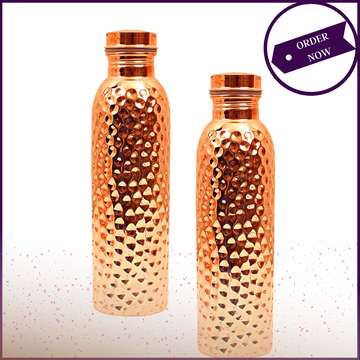 Set of 2 - 950ml Copper Hammered Bottle (100% Pure) Ayurvedic Benefits Seamless - 51pyramids