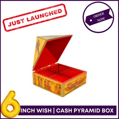 6inch Base - Wish | Cash MDF Wooden Pyramid Box with Egyptian Stickers - 51pyramids