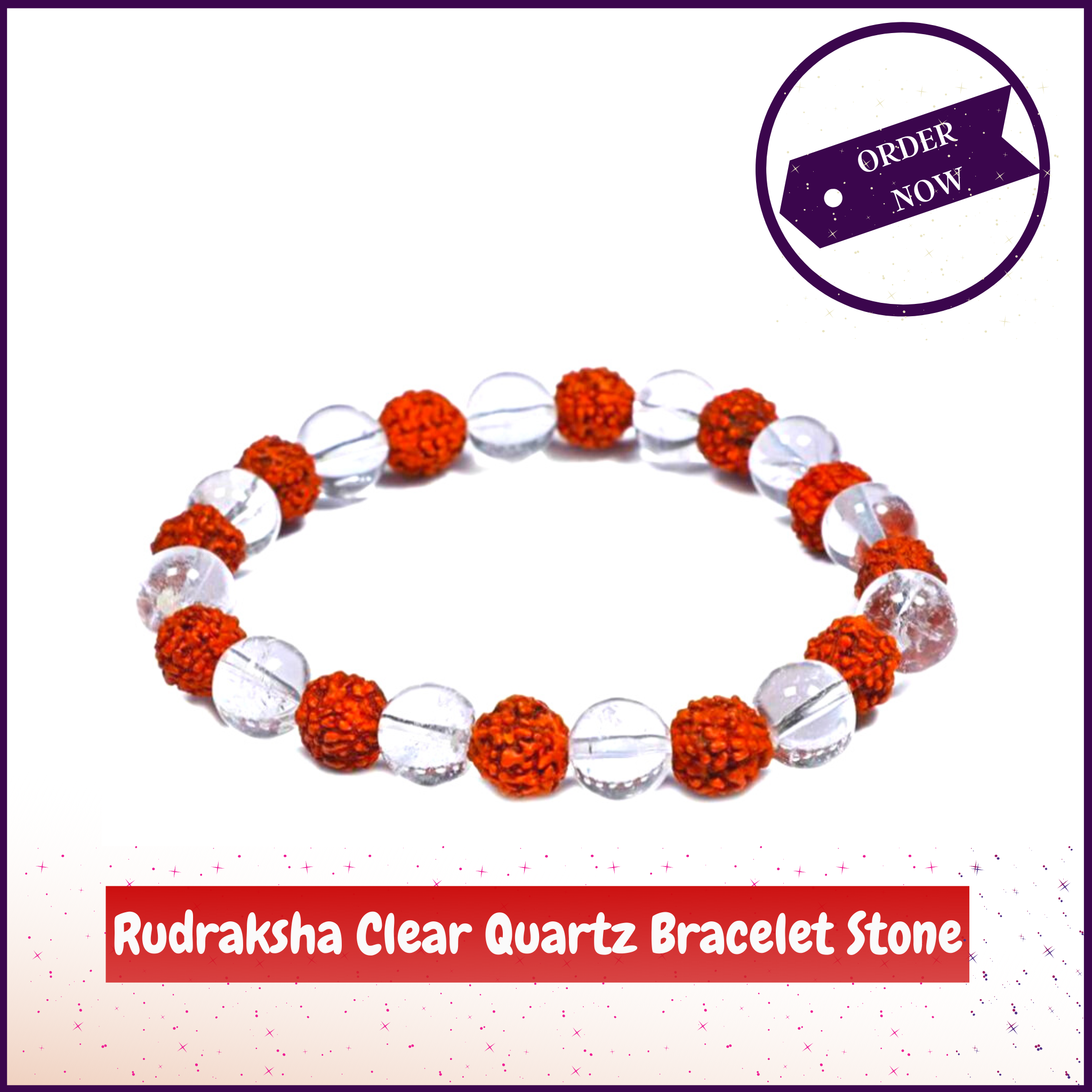 Rudraksha Clear Quartz Crystal Stone Bracelet For Purification of Body-Mind-Soul - 51pyramids