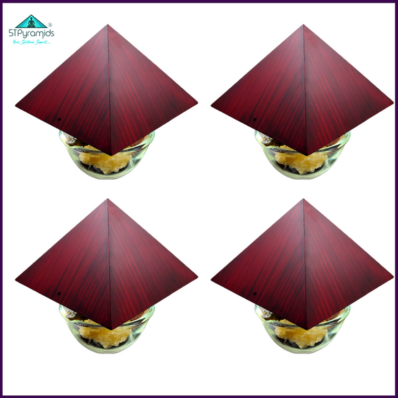 ENERGIZE YOUR HOME with 4 Corner Wood Pyramids (Rose Wood Painted) & 44 Natural Rough Stone Crystals - 51pyramids