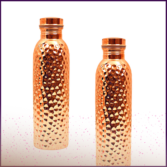 Set of 2 - 950ml Copper Hammered Bottle (100% Pure) Ayurvedic Benefits Seamless - 51pyramids