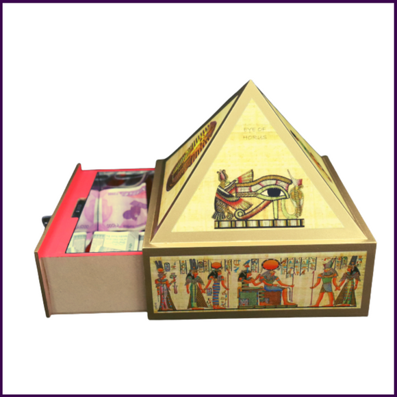 10inch Base - Wish | Cash MDF Wooden Pyramid Box With Safe Lock-key and Egyptian Stickers - 51pyramids