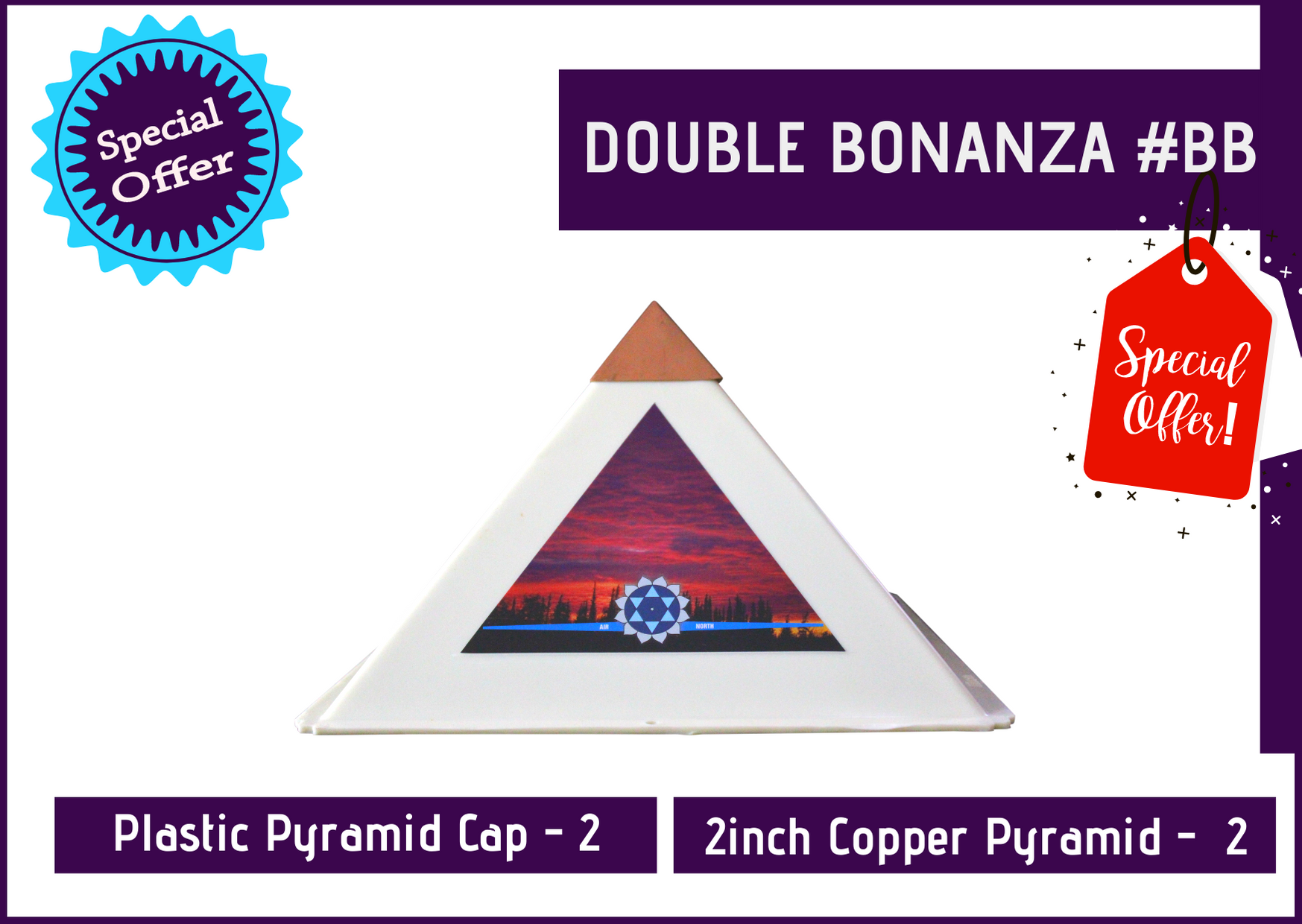 Double Bonanza - Pyramid Caps(2 pieces) + 2inch Copper Pyramid(2 pieces) - 51pyramids
