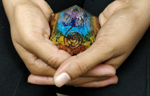 Orgonite Pyramid with 7 Chakra Crystals - 51pyramids
