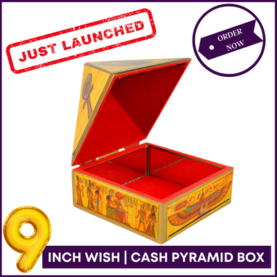 9inch Base - Wish | Cash MDF Wooden Pyramid Box with Egyptian Stickers - 51pyramids