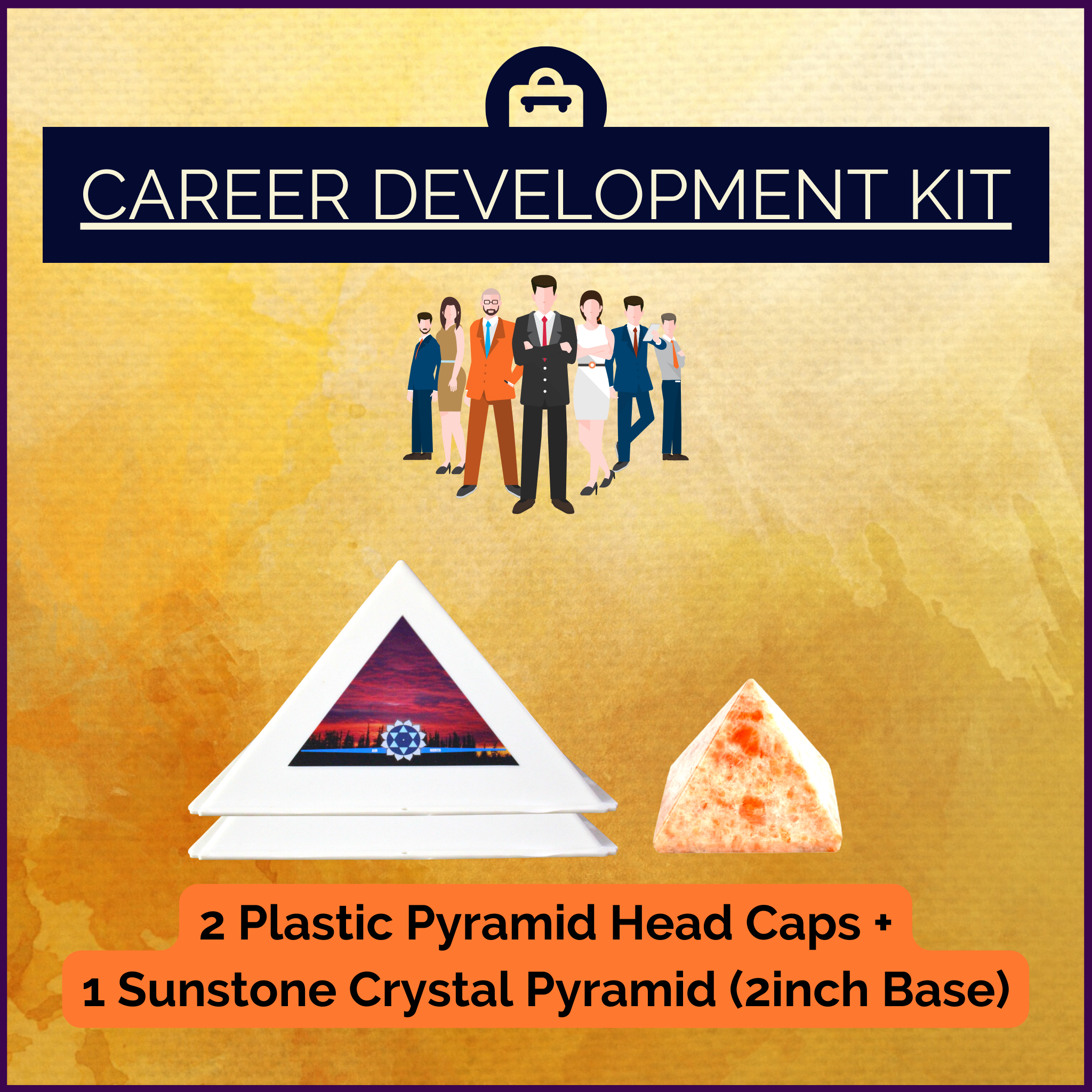 Career Development Kit - 2 Pyramid Meditation Head Caps + 1 Sunstone Crystal Pyramid (2inch) For Career Development-1