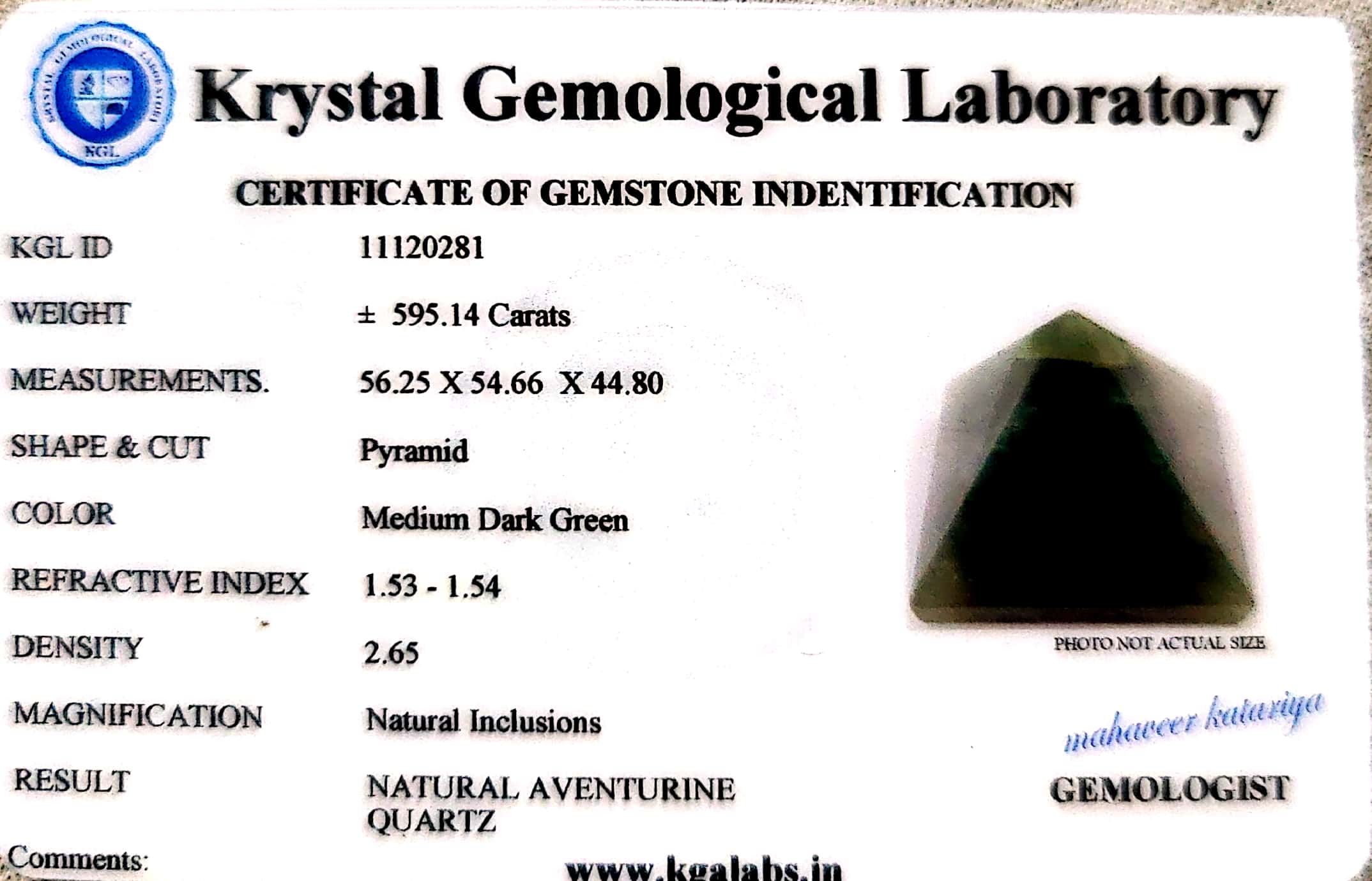 Green Aventurine Pyramid Stone(2inch) Genuine and Certified for developing let go attitude