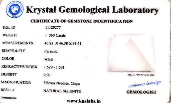 Selenite Pyramid Stone(2inch) Genuine and Certified for Students For Scoring Good Marks In Exams