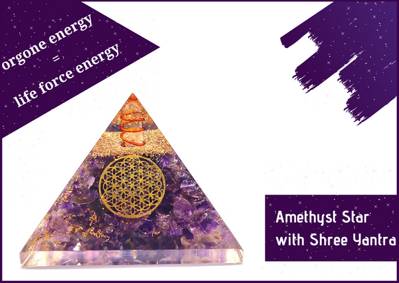 Amethyst Star Orgone Crystal Pyramid with Quartz Crystal and Star Yantra for Chakra Balance and Meditation - 51pyramids