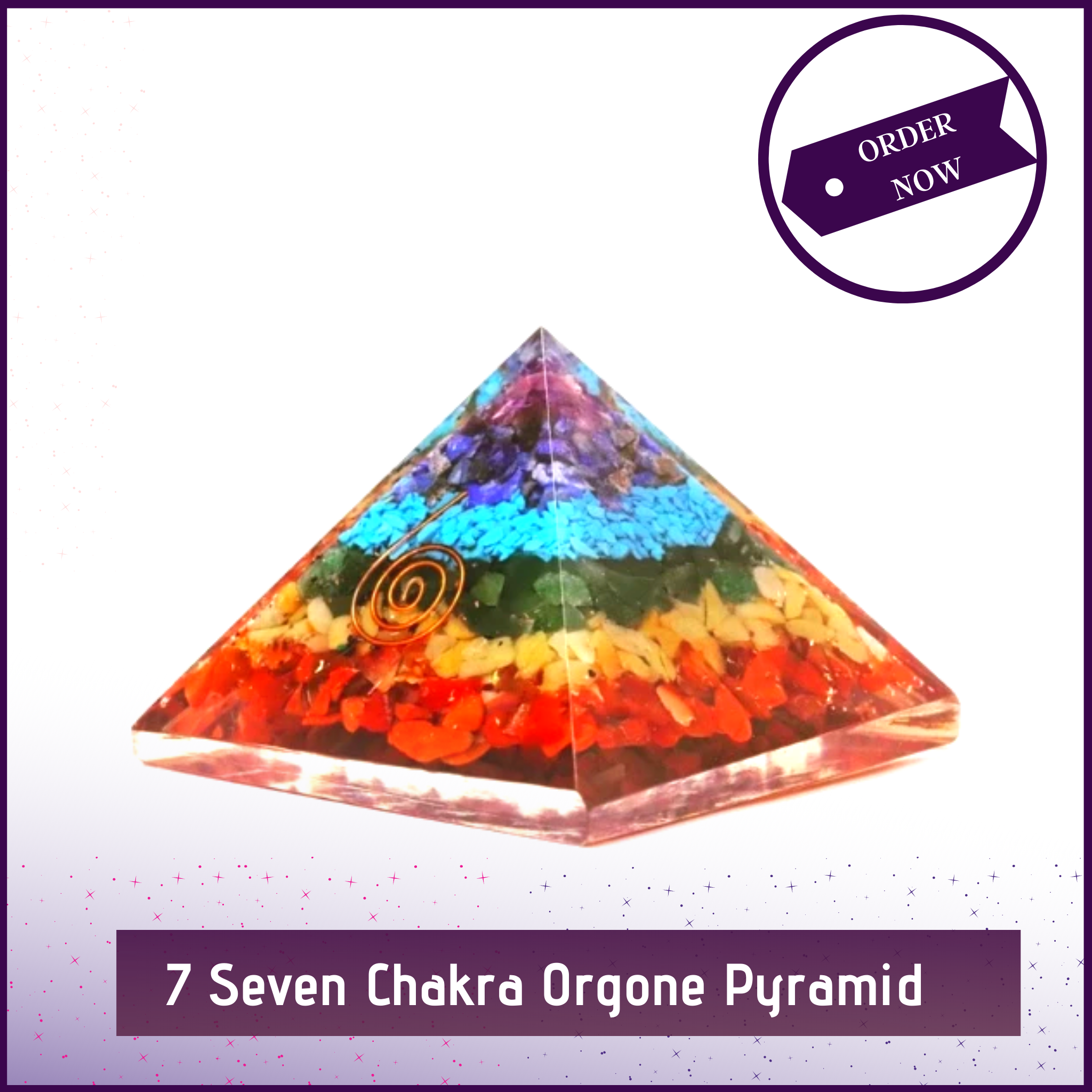 Orgonite Pyramid with 7 Chakra Crystals - 51pyramids