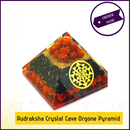 Crystal Cave Rudraksha & Black Tourmaline Orgone Pyramid with Sree Yantra - 51pyramids