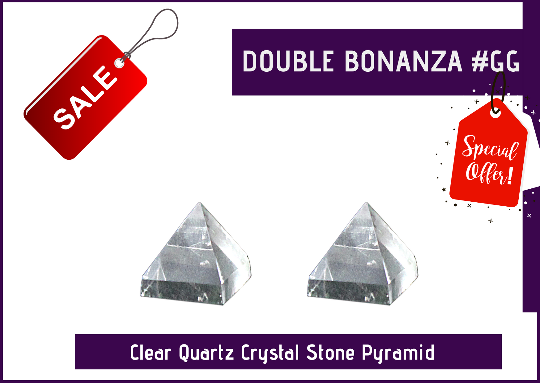 Double Bonanza - Clear Quartz Crystal Stone Pyramid(10mm) - Set of 2 - 51pyramids